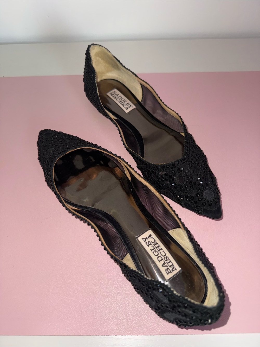 Badgley Mischka Black Beaded Pointed Ballet Flats